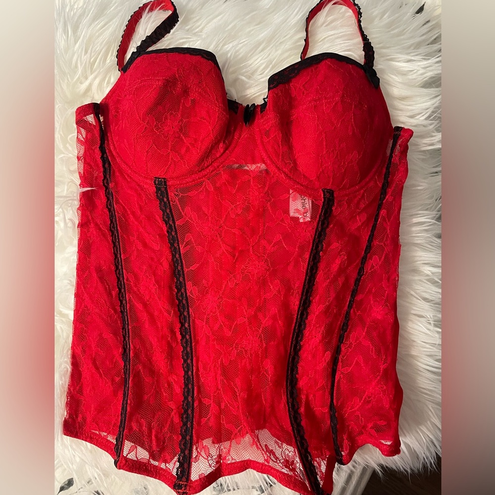 Beautiful red and black lace corset.